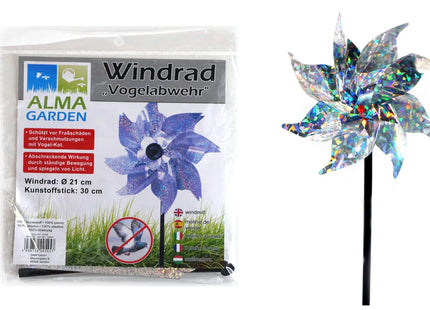 Windspiel Vogelabwehr Ø21cm - Effektiver Kunststoff Windrad mit 30cm Stick TK Gruppe® Grosshandel 