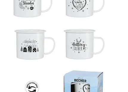 Winterliche Emaille-Becher, 4er-Set, ca. 9cm Hoch - Gemütliche Trinkgefäße TK Gruppe® Grosshandel 