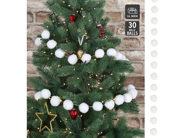Winterliche Schneekugel-Girlande - Schneeballkette, 180cmL | Festliche Dekoration für die Feiertage TK Gruppe® Grosshandel 