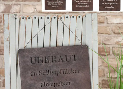 Witzige Unkraut Hängeschilder, 3er Set, 30x21cm – Gartenhumor Deko TK Gruppe® Grosshandel 