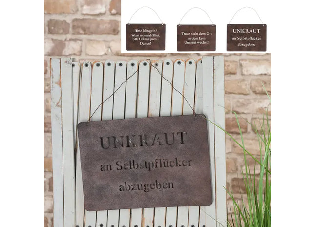 Witzige Unkraut Hängeschilder, 3er Set, 30x21cm – Gartenhumor Deko TK Gruppe® Grosshandel 