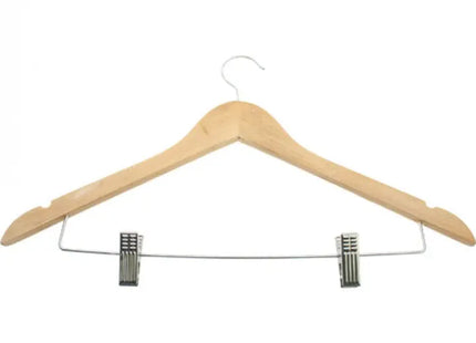 Wooden Clothes Hanger with Dual Metal Clips, Sturdy Garment Holder TK Gruppe® Grosshandel 