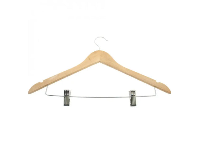 Wooden Clothes Hanger with Dual Metal Clips, Sturdy Garment Holder TK Gruppe® Grosshandel 