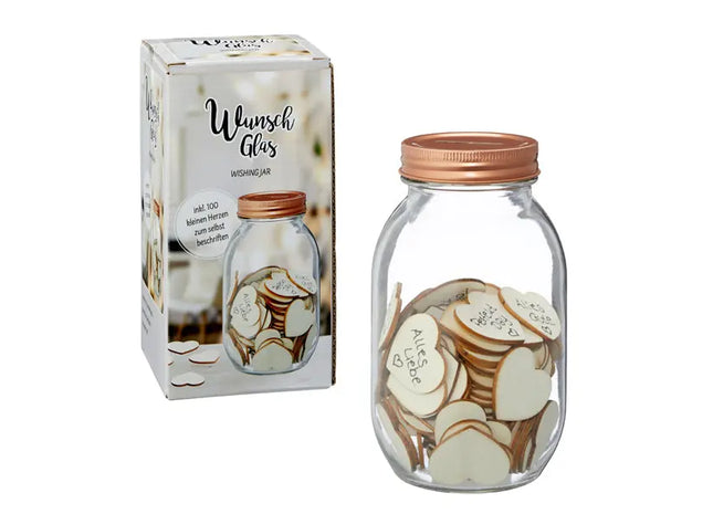 Wunschglas groß, 100 Herzchen, ca. 17x9 cm - Liebevoller Andenkenbehälter für besondere Wünsche TK Gruppe® Grosshandel 