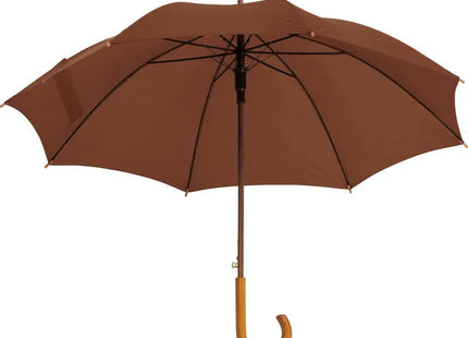 XL Automatikschirm Nancy Braun Großer Holzgriff Windfest & Stabil Eleganter Regenschirm TK Gruppe® Grosshandel 