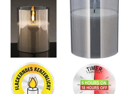 XL LED Echtwachskerze im Glasgehäuse, New Flame Technologie, 12x15cm TK Gruppe® Grosshandel 