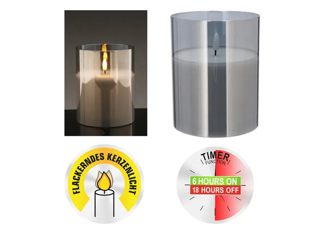 XL LED Echtwachskerze im Glasgehäuse, New Flame Technologie, 12x15cm TK Gruppe® Grosshandel 