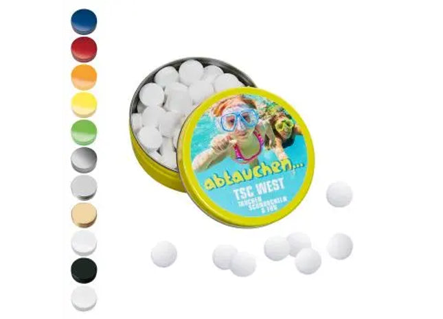 XS-Taschendose mit Stevia-Pfefferminzpastillen, 18g – Bedruckt, gesund & frisch TK Gruppe® Grosshandel 