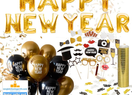 XXL Silvester Deko Set 2023 - mit Luftballons, Luftschlangen, Latexballons, Konfetti, Fotorequisiten als Dekoration zu Neujahr (XXL Set)