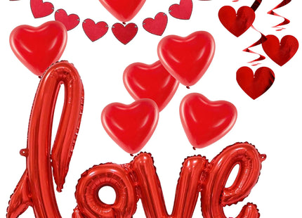XXL Valentinstag Dekoration Deko Set - Heiratsantrag Hochzeit mit Herzluftballons, Girlande, LOVE Folienballon, Rosenblätter rot - Für Sie & Ihn - Fre