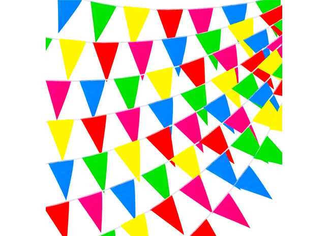 XXL Wimpelkette Stoff 100 Meter bunt Girlande Banner Fahne - Indoor & Outdoor Draußen als Deko Dekoration (1x)