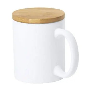 Yotel Keramiktasse mit Bambusdeckel, 370 ml - Weiß, Stilvolle Tasse für Heißgetränke TK Gruppe® Grosshandel 