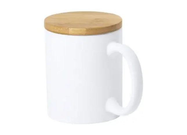 Yotel Keramiktasse mit Bambusdeckel, 370 ml - Weiß, Stilvolle Tasse für Heißgetränke TK Gruppe® Grosshandel 