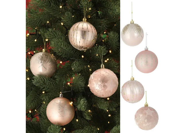Zauberhafte rosa Christbaumkugeln, Set 4 Stück, 8cm Durchmesser – Festliche Weihnachtsdeko TK Gruppe® Grosshandel 
