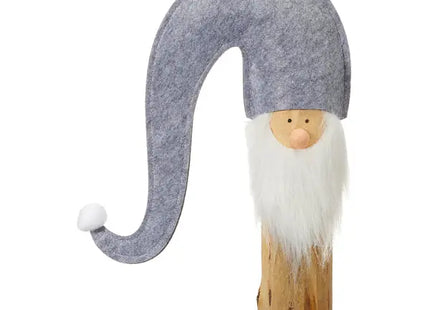 Zauberhafter Wichtel aus Filz auf grauem Holzstamm, 46cm, Dekorative Figur TK Gruppe® Grosshandel 