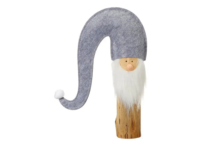 Zauberhafter Wichtel aus Filz auf grauem Holzstamm, 46cm, Dekorative Figur TK Gruppe® Grosshandel 