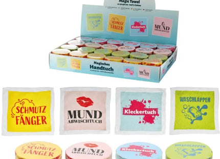 Zauberhandtücher mit Sprüchen, 4er-Set, 30x30 cm - Kompakte Spenderbox TK Gruppe® Grosshandel 