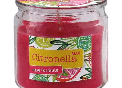 Zitronellakerze 250g in rotem Glas, 8.5x8.6cm – Dekorativer Mückenschutz TK Gruppe® Grosshandel 