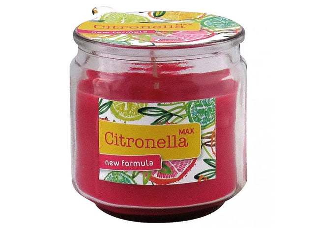 Zitronellakerze 250g in rotem Glas, 8.5x8.6cm – Dekorativer Mückenschutz TK Gruppe® Grosshandel 