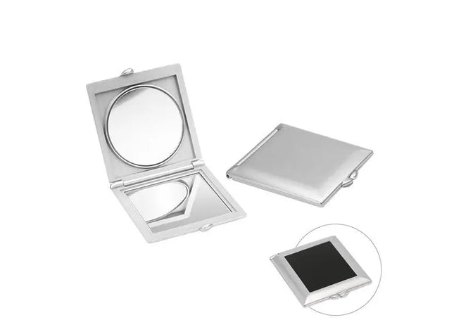 Zweiseitiger Taschenspiegel – Silber und Schwarz – Kompakter Handspiegel TK Gruppe® Grosshandel 