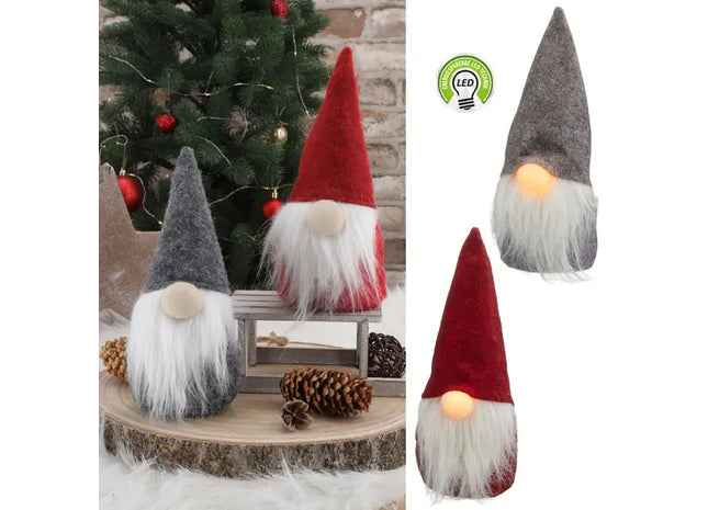 Zwerge mit leuchtender Nase, Set aus 2, klein, ca. 20cm Höhe - Niedliche Dekoration mit LED-Akzenten TK Gruppe® Grosshandel 