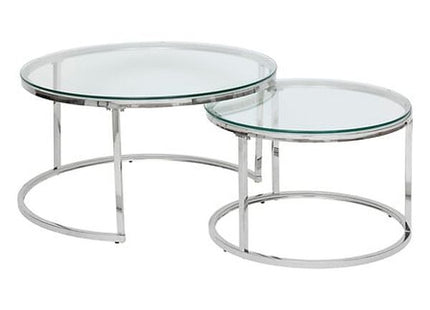 Set aus 2 Kneo Couchtischen Glas und Edelstahl