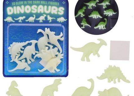 Glow in the dark 3D muur dino's, 7 stuks op kaart 16,5x1,5x21,5cm