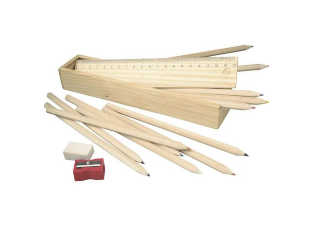 Holzbox mit 12 Buntstiften "Carmelita" - Farbenfrohes Zeichenset TK Gruppe® Grosshandel 