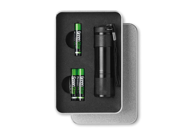 LED-Taschenlampe in Blechdose