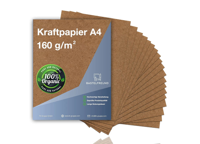 100x Kraftpapier 160 g/m² DIN A4 braunes apier aus Kartonpapier / Pappe Weihnachten - als Bastelkarton, Kraftkarton, Scrapbooking - bedruckbar (100x)