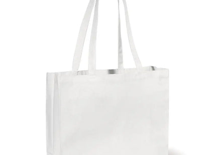 Weiße Baumwolltragetasche, Breit mit Bodenfalte, OEKO-TEX 270 g/m² TK Gruppe® Grosshandel 