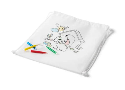 DRAWS Kinder-Kordelbeutel zum Ausmalen (80 g/m²) - Weiß, Kreativbeutel für Kinder TK Gruppe® Grosshandel 