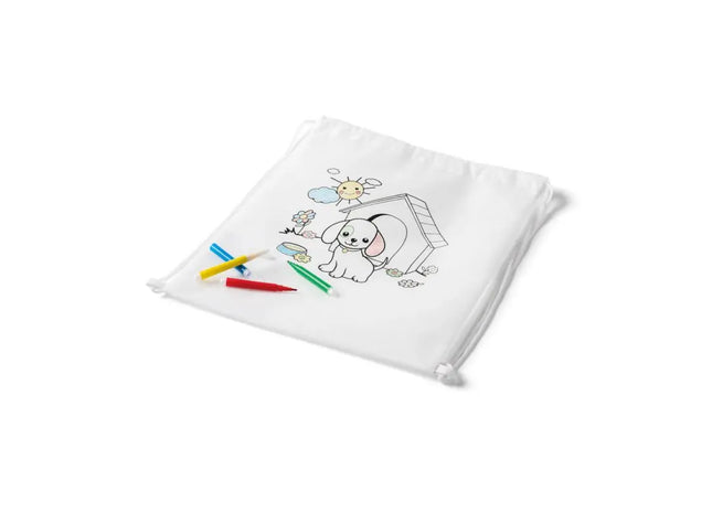 DRAWS Kinder-Kordelbeutel zum Ausmalen (80 g/m²) - Weiß, Kreativbeutel für Kinder TK Gruppe® Grosshandel 