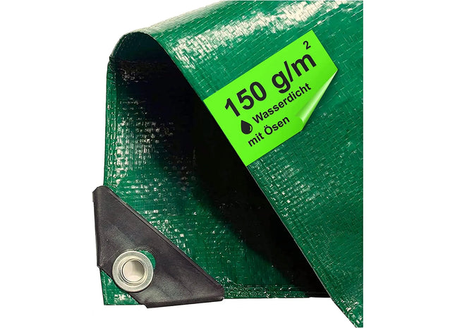 Plane 2x2 Meter wasserdicht - 150 g/m² grün, Abdeckplane mit Ösen für Zeltunterlage - Gewebeplane - Zeltplane - Bauplane (2x2m)