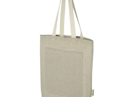 Entdecken Sie die Pheebs 150 g/m² recycelte Tragetasche mit Frontfach 9L – heather natur, stilvoll und praktisch TK Gruppe® Grosshandel 