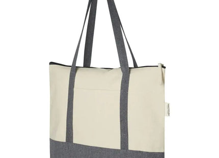 Entdecken Sie die Repose 320 g/m² recycelte Tragetasche mit Reißverschluss 10L – natur-heather grau TK Gruppe® Grosshandel 