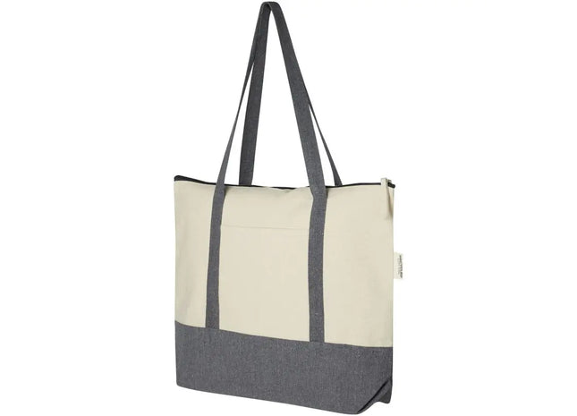 Entdecken Sie die Repose 320 g/m² recycelte Tragetasche mit Reißverschluss 10L – natur-heather grau TK Gruppe® Grosshandel 