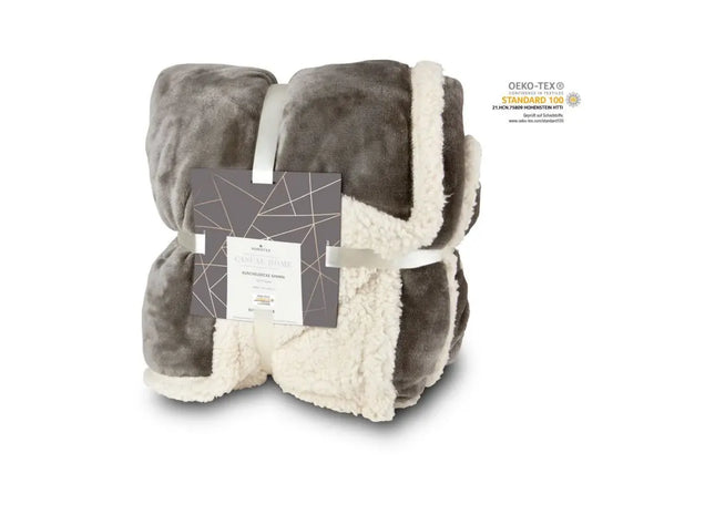 Sherpa Kuscheldecke - Beigefarbene Plüschdecke, 150x200 cm, 430 g/m² - ultra warm TK Gruppe® Grosshandel 