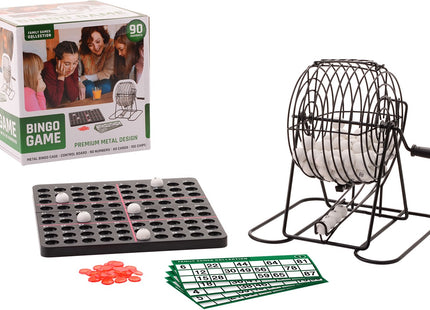 Metalen bingo spel met 90 nummers en 40 kaarten 21x21cm