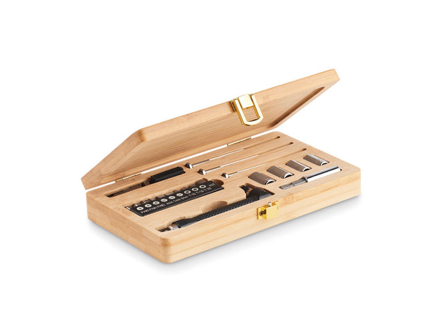 21-teiliges Werkzeugset im Bambuskoffer