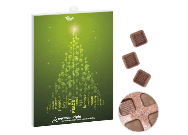reinpapier Schokoladen-Adventskalender mit persönlichem Druck – 100% Genuss TK Gruppe® Grosshandel 