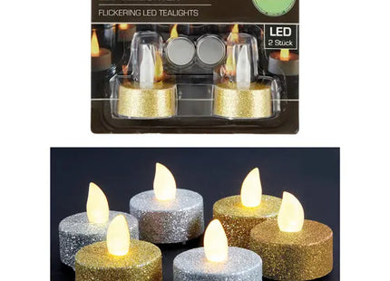 LED Teelicht Glitter, 2er-Set, 2/s - Funkelnde, flammenlose Kerzen TK Gruppe® Grosshandel 