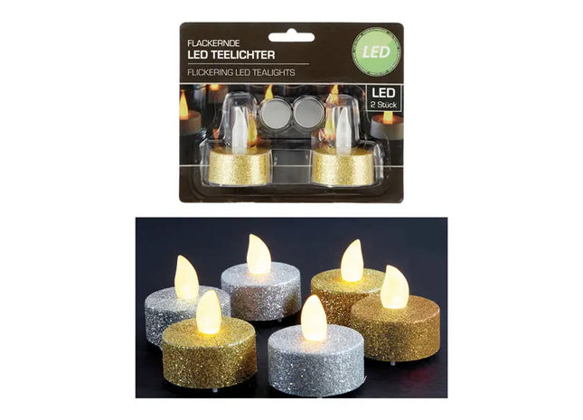 LED Teelicht Glitter, 2er-Set, 2/s - Funkelnde, flammenlose Kerzen TK Gruppe® Grosshandel 
