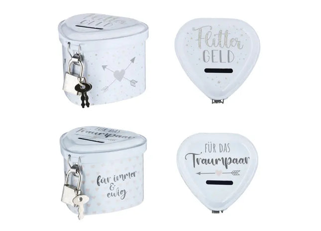 Elegante Spardose Herzform mit Schloss - Hochzeit 2/s - Perfektes Geschenk für Frischvermählte TK Gruppe® Grosshandel 
