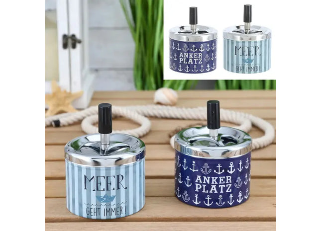 Drehaschenbecher-Set mit maritimem Design - 2/s - Praktische, stilvolle Aschenbecher für Raucher TK Gruppe® Grosshandel 
