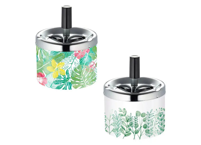Drehaschenbecher-Set mit Pflanzendesign - 2/s - Stilvolle, funktionale Aschenbecher TK Gruppe® Grosshandel 