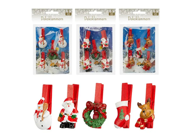 5er Set Deko-Klammern für Weihnachten - Vielseitig Einsetzbar, 4/s TK Gruppe® Grosshandel 