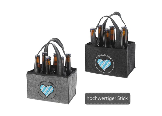 Filz Flaschenträger für 6 Bierflaschen - Heimatliebe Design - Robuste Getränketasche 2/s TK Gruppe® Grosshandel 