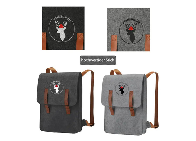 Stilvoller Filz-Rucksack - Schwarzwaldliebe 2/s - ca. 27,5x36cm - Robuster & Modischer Begleiter TK Gruppe® Grosshandel 