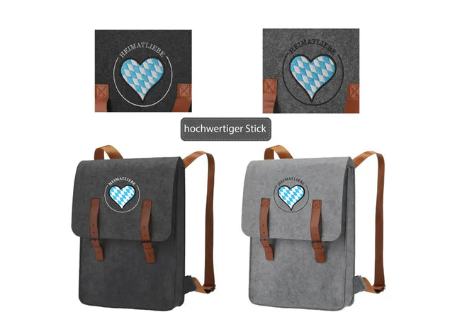 Moderner Filz-Rucksack - Heimatliebe 2/s - ca. 27,5x36cm - Robuster & Stilvoller Begleiter TK Gruppe® Grosshandel 